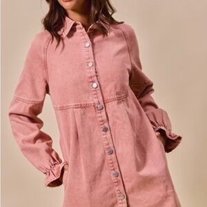 So Me Rose Long Sleeve Denim Dress